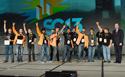 students on stage
